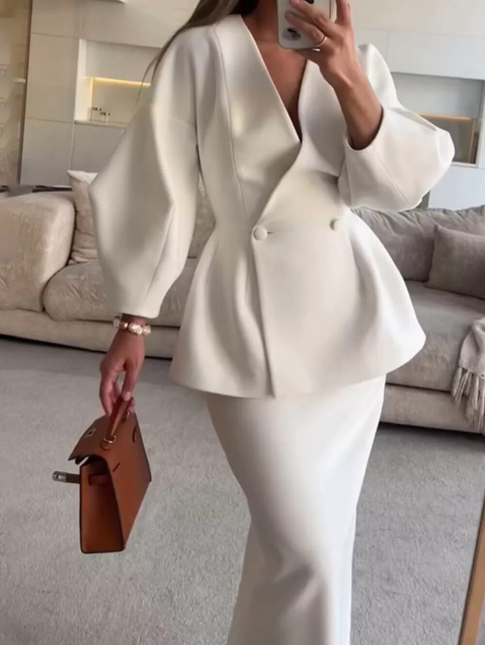 Double-Breasted Peplum Blazer and Skirt Set